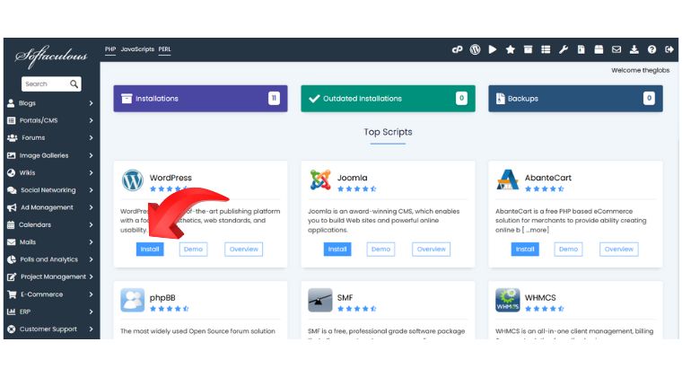 one click wordpress installation